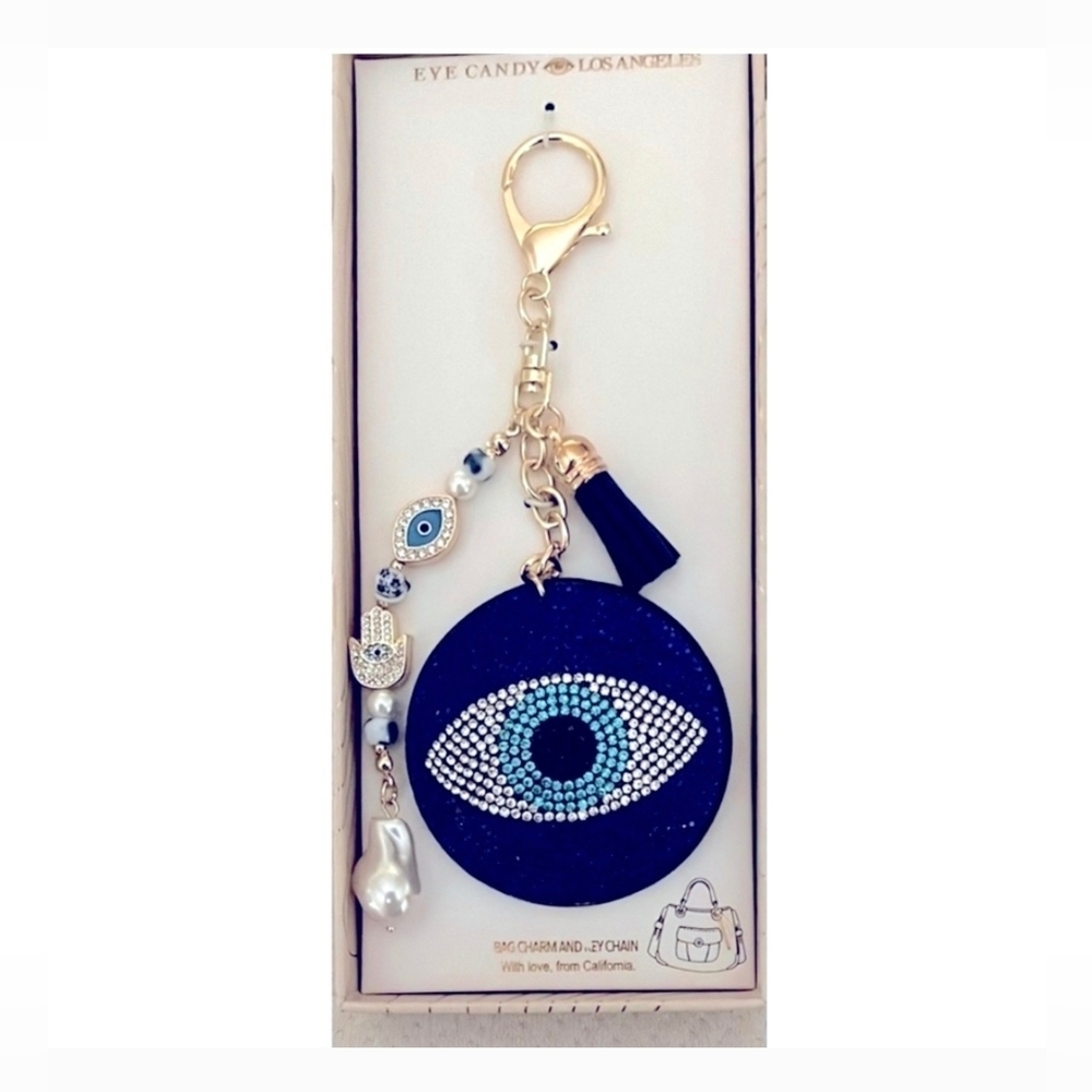 🧿▪️ EyeCandy▪️ Los Angeles Rhinestone Blue Evil Eye Keychain Bag Charm